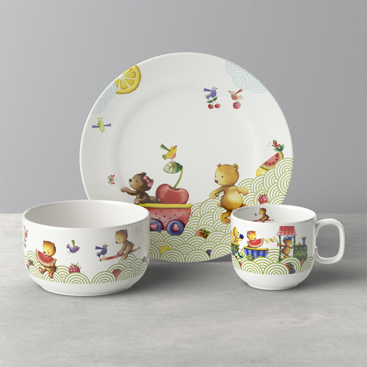 VILLEROY &amp; BOCH Hungry as a Bear Set Bimbo 3 Pezzi Tavola Porcellana