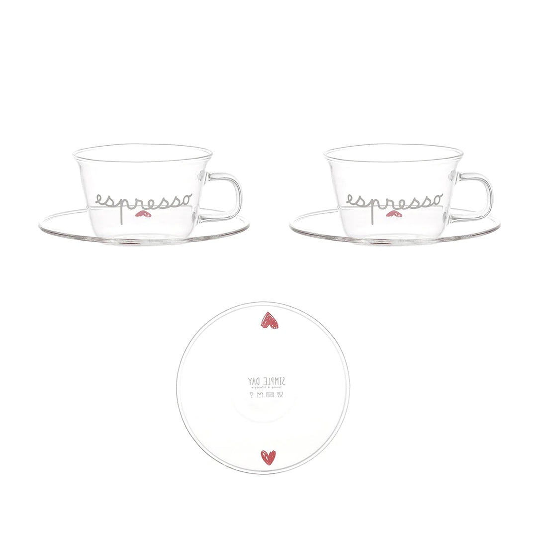 SIMPLE DAY Coffee Cup and Saucer Set 2 Pieces 100ml Glass