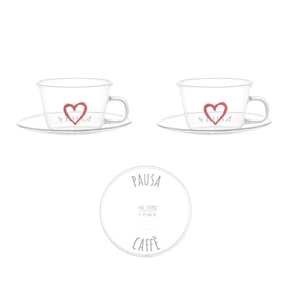 SIMPLE DAY Tazza Caffè con Piattino Set 2 Pezzi Pausa Caffè 100ml Vetro