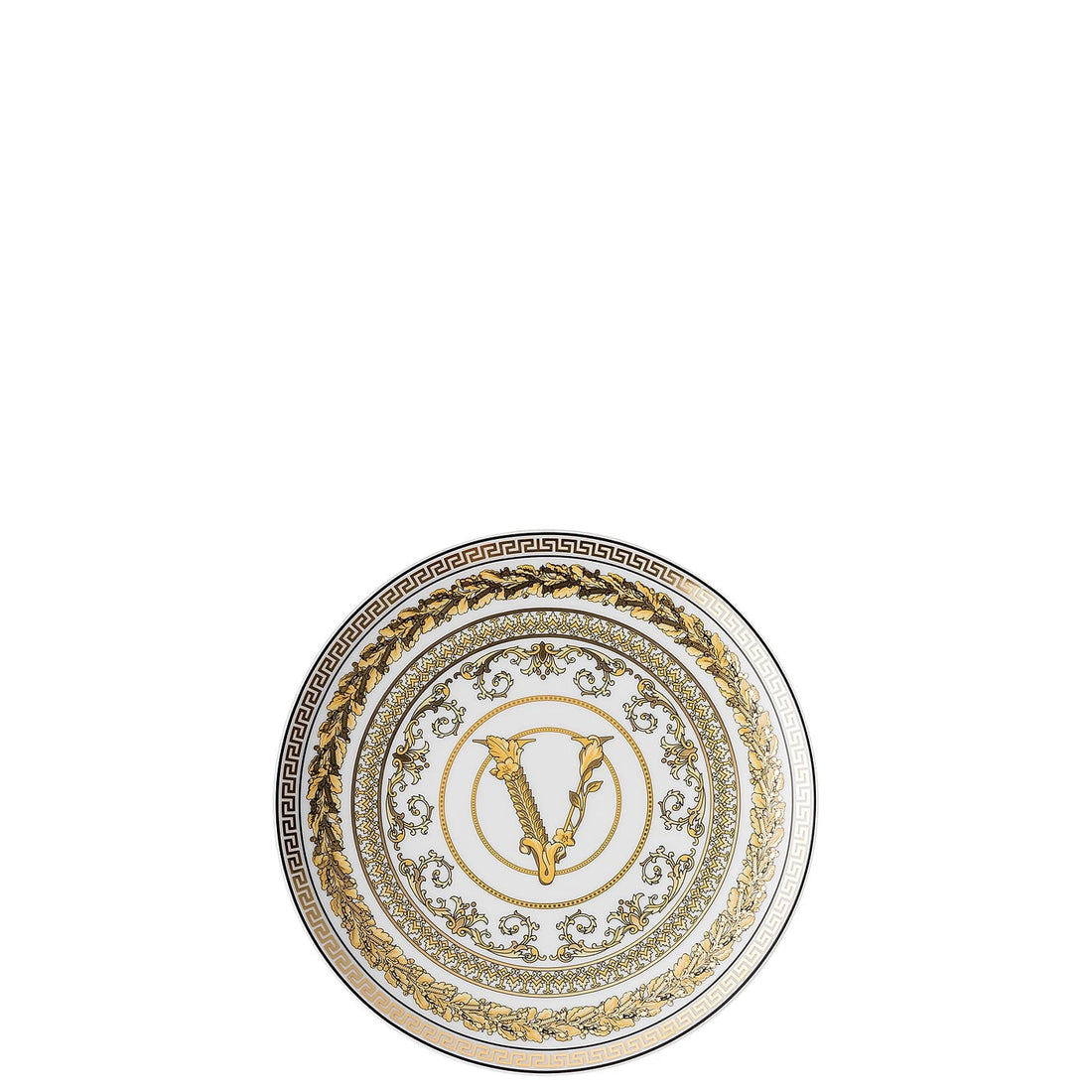 VERSACE - Virtus Gala White Flat Saucer 17cm White Gold