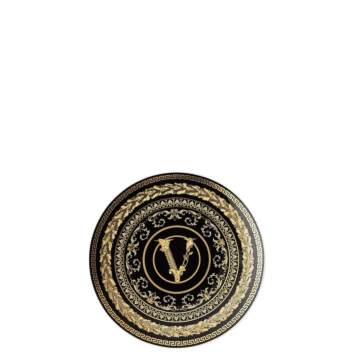 VERSACE - Virtus Gala Black Flat Saucer 17cm Black Gold