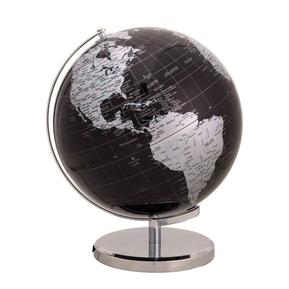 BRANDANI World Map Lamp Black Silver PVC Metal 38cm