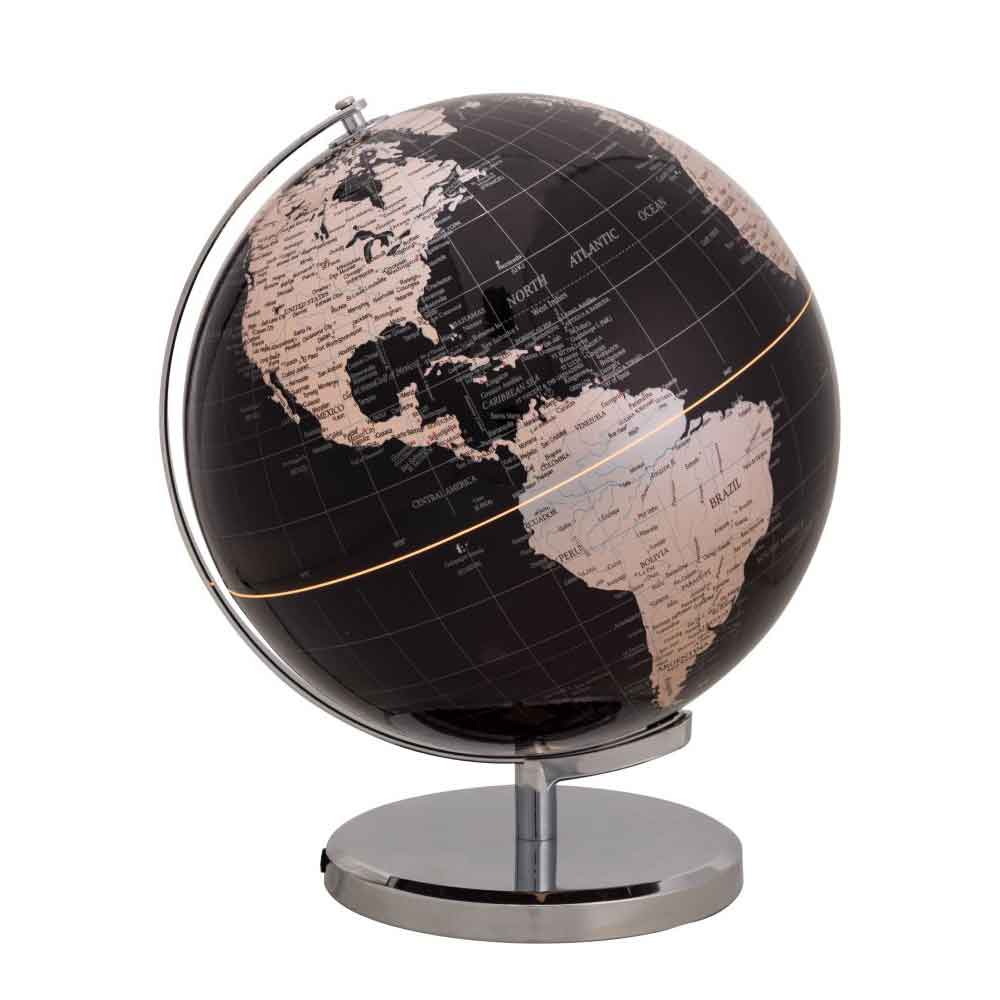 BRANDANI World Map Lamp Black Silver PVC Metal 38cm