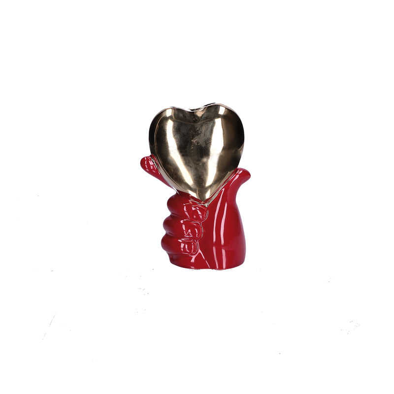 DOMESTIC RITUALS Pensami Red Heart in Hand Vase 16cm Ceramic