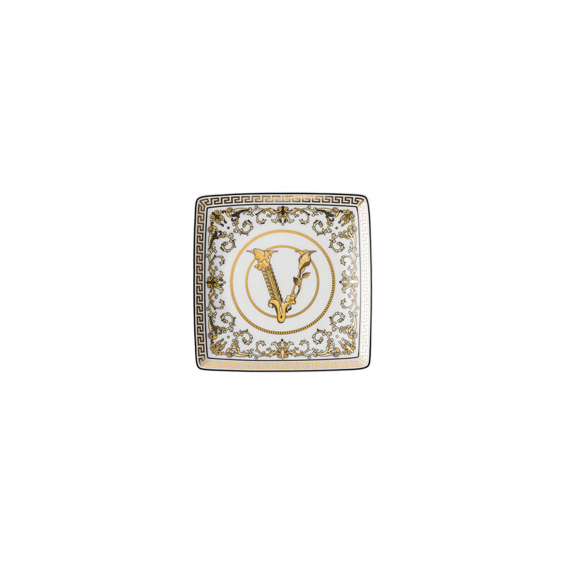 VERSACE Virtus Gala White Coppetta Ciotola Coppa Quadrata 12cm Porcellana Bianco Oro