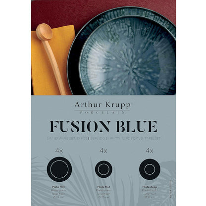 ARTHUR KRUPP Set 12 Pezzi Servizio Piatti Tavola Fusion Blue Porcellana