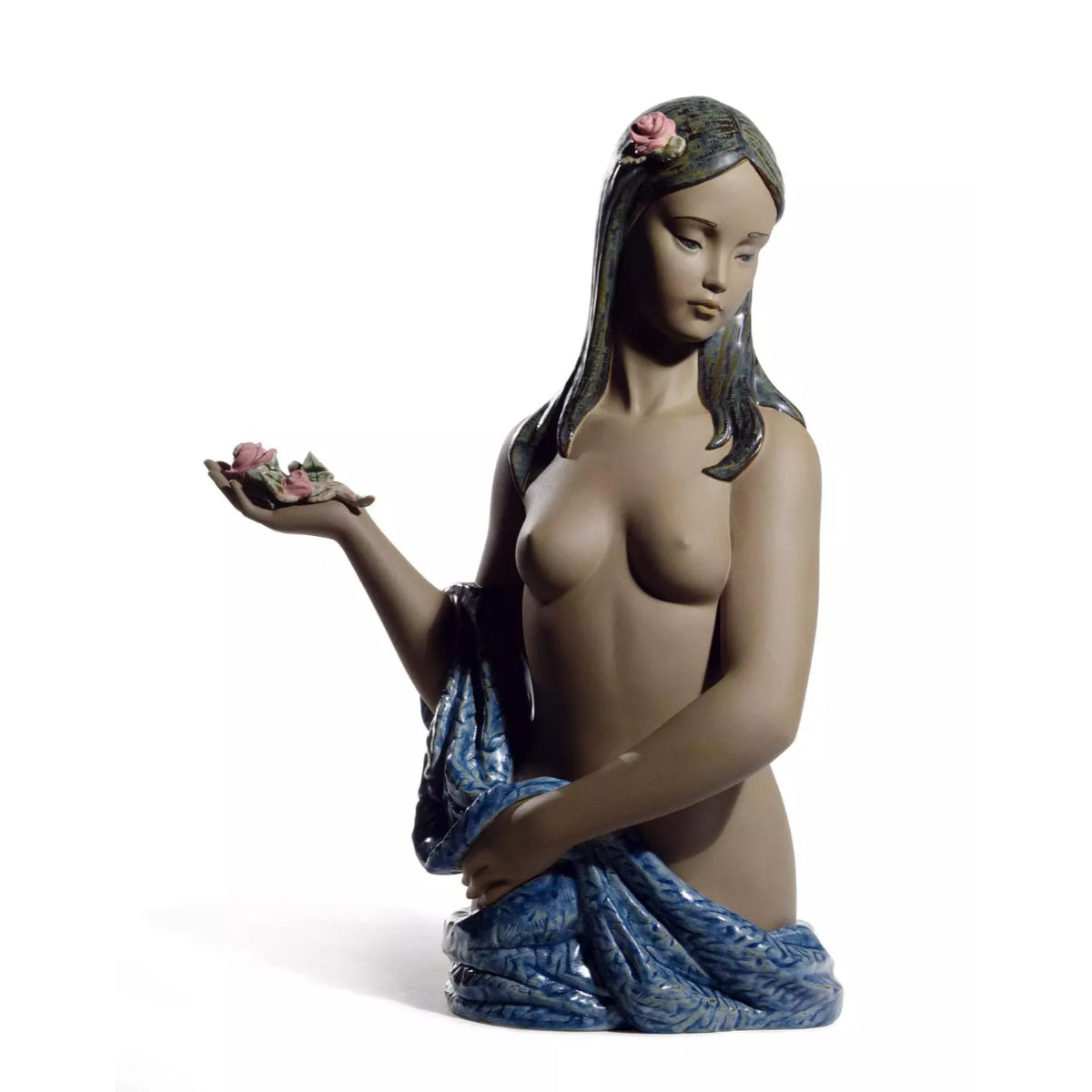 NAO Statue Figurine Depiction of Woman Blue Veil Porcelain 36x28cm