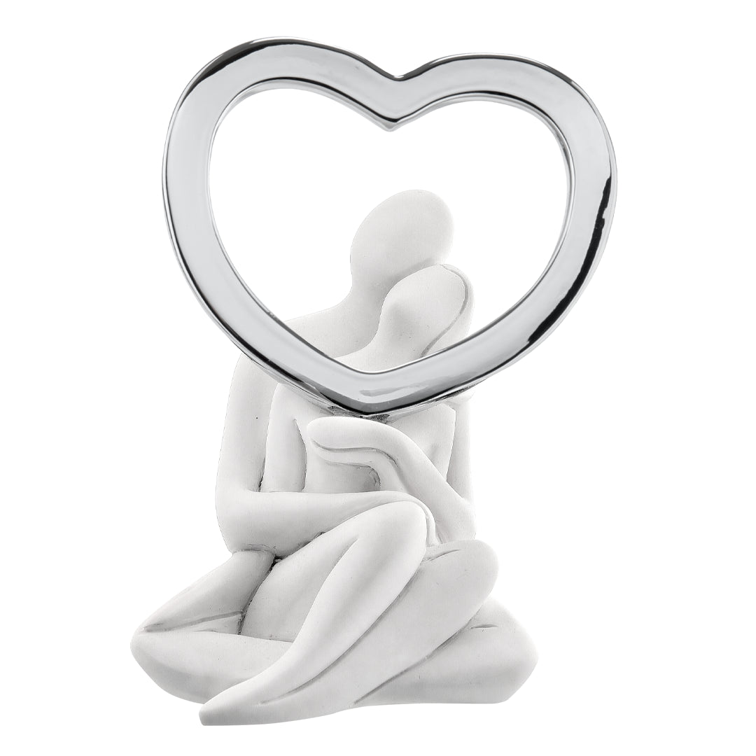 BONGELLI PREZIOSI - White Sitting Lovers Figure Statue 27cm, Marmorino