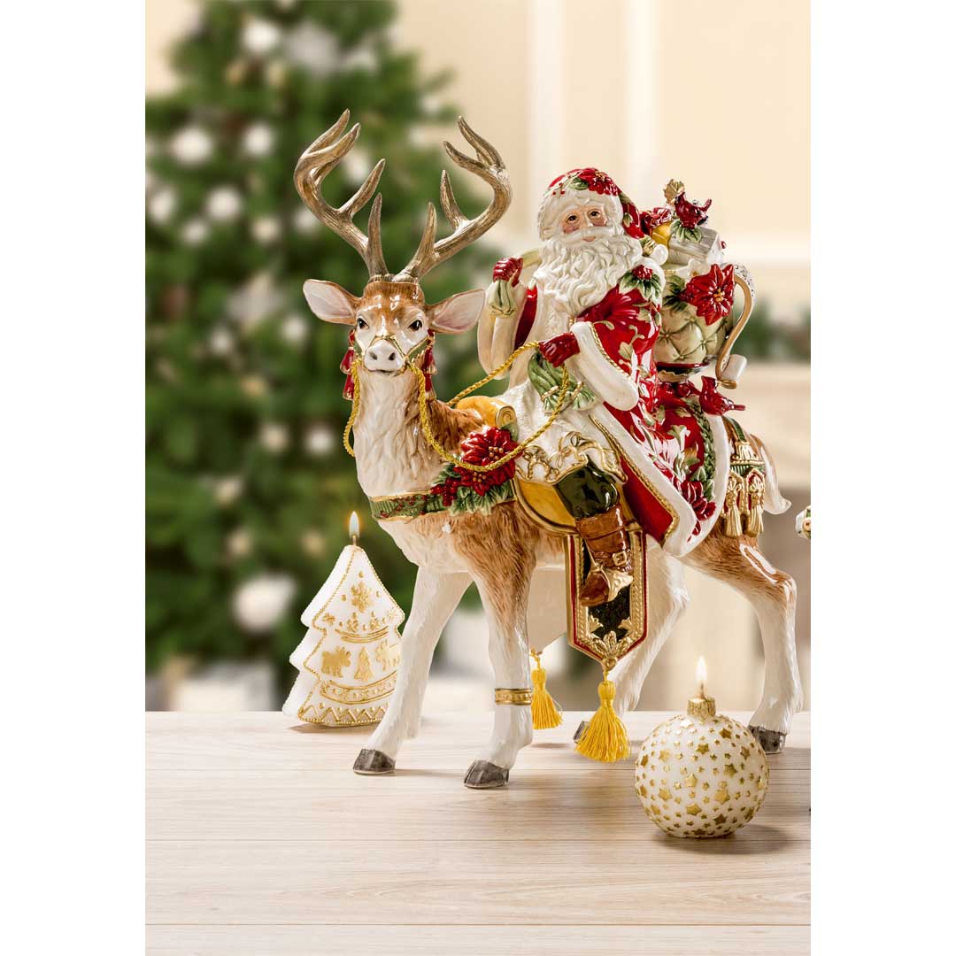 FITZ &amp;amp; FLOYD Decoration Figure Santa Claus on Reindeer 33x42cm Porcelain Christmas