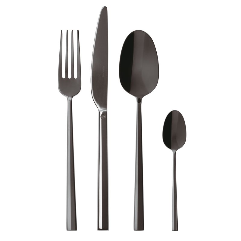 SAMBONET - Rock Black Nero Table Service Cutlery Set 24 Pieces Monobloc PVD 52762K81