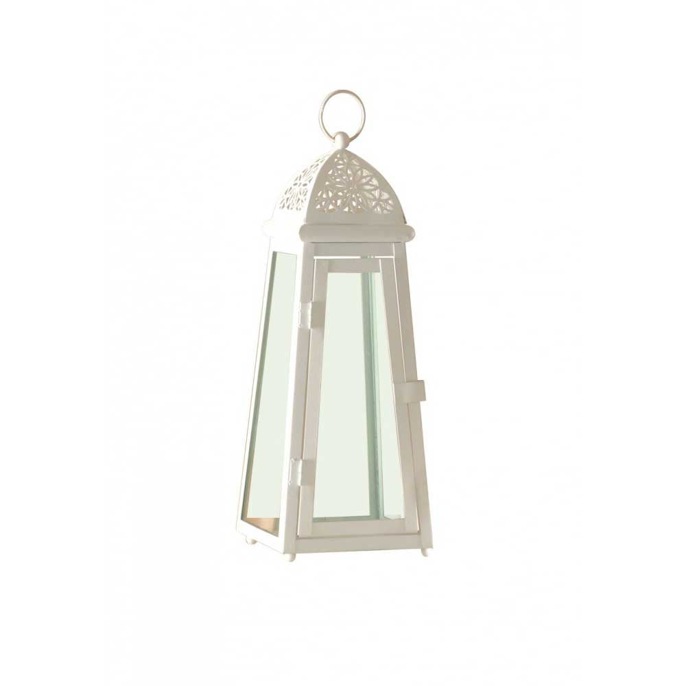 BRANDANI - White Cathedral Lantern 33cm Metal Glass 58395