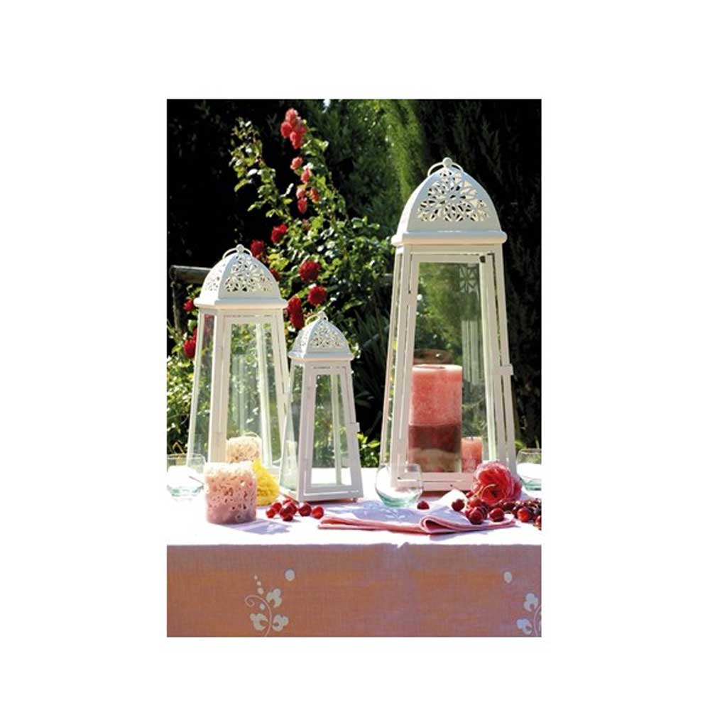 BRANDANI - White Cathedral Lantern 33cm Metal Glass 58395