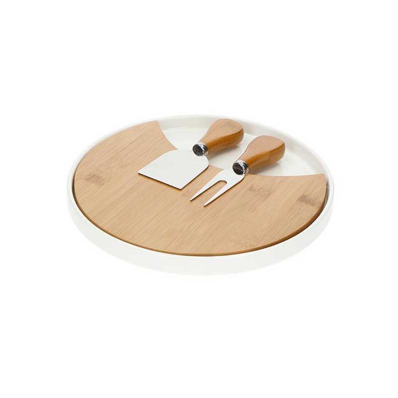 BRANDANI - Tagliere Formaggi Porcellana Bamboo c/2 Coltelli Acciaio Inox