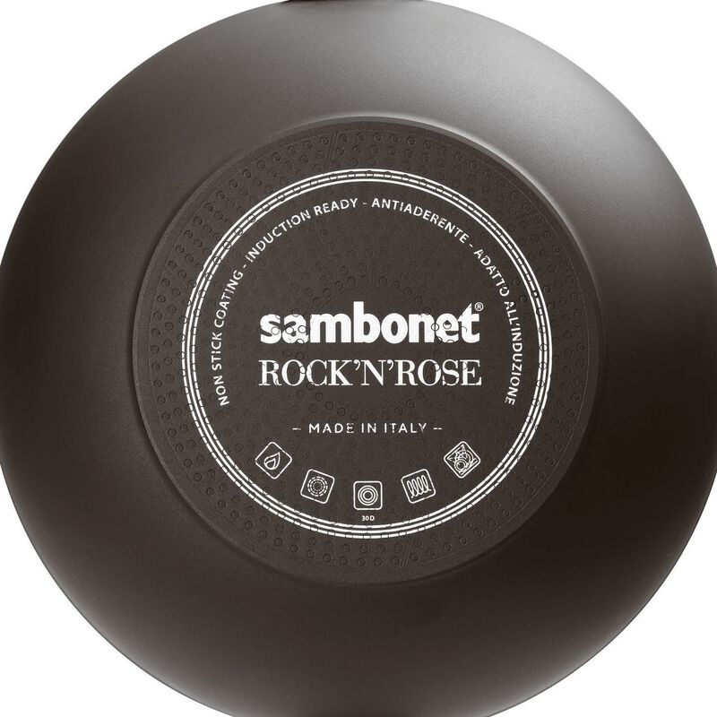 SAMBONET - Casseruola Alta 2 Manici con Coperchio Rock &amp; Rose Black 24cm Alluminio