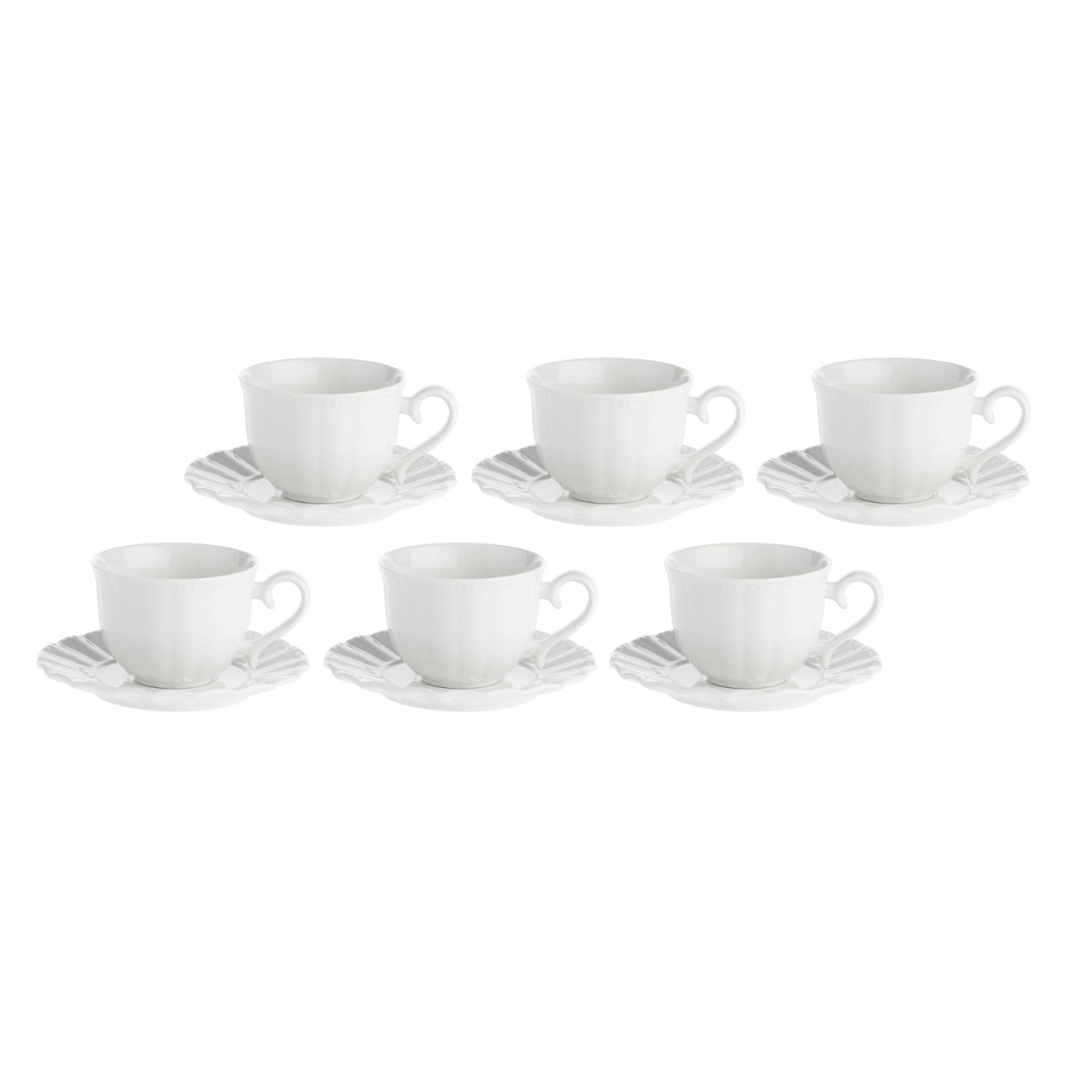 LA PORCELLANA BIANCA Ducale Set 6 Porcelain Tea Cups and Saucer 220ml White