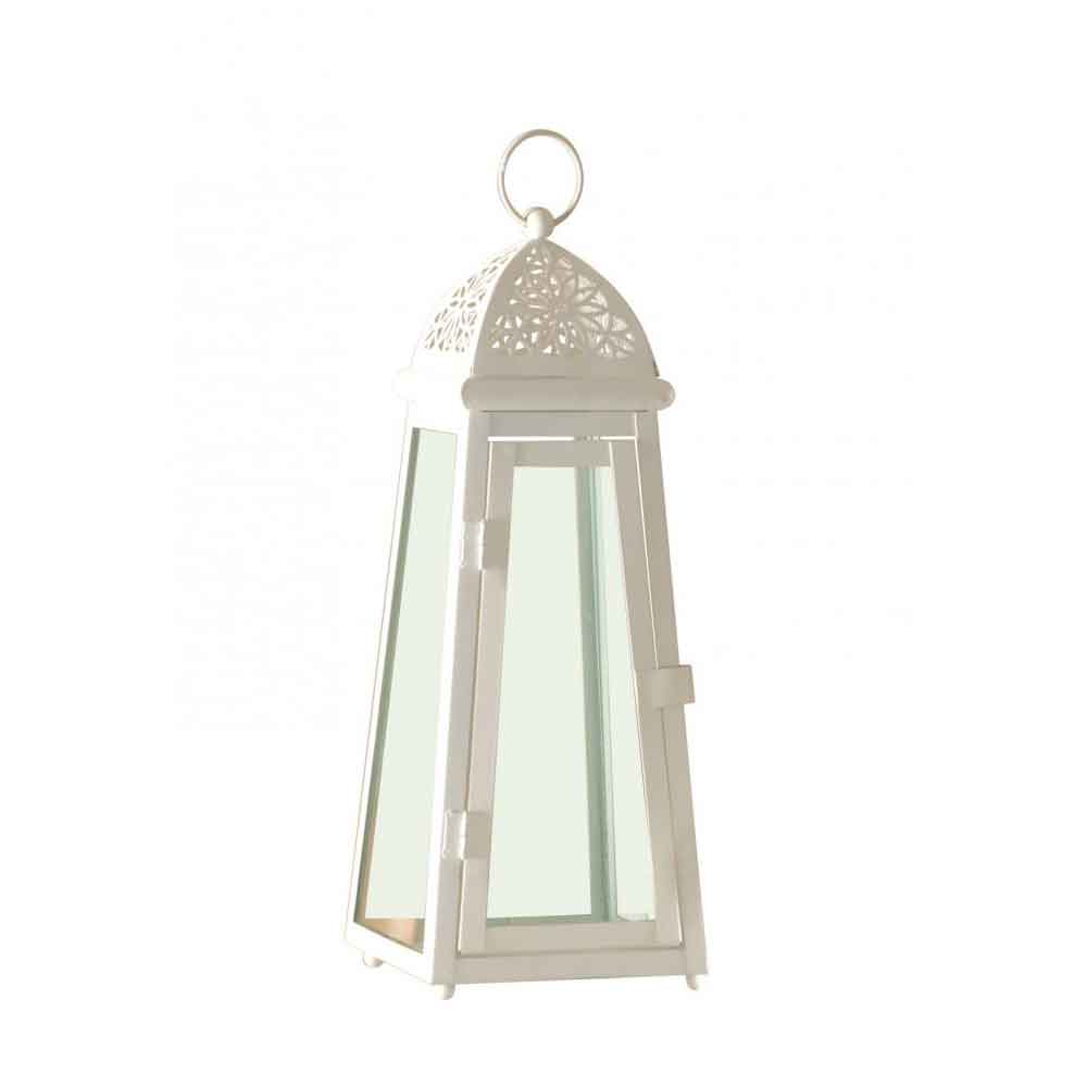 BRANDANI - White Cathedral Lantern 44cm Metal Glass 58396