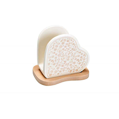 BRANDANI - Napkin holder Heart Field with Flowers Bamboo Porcelain 11x6x9cm