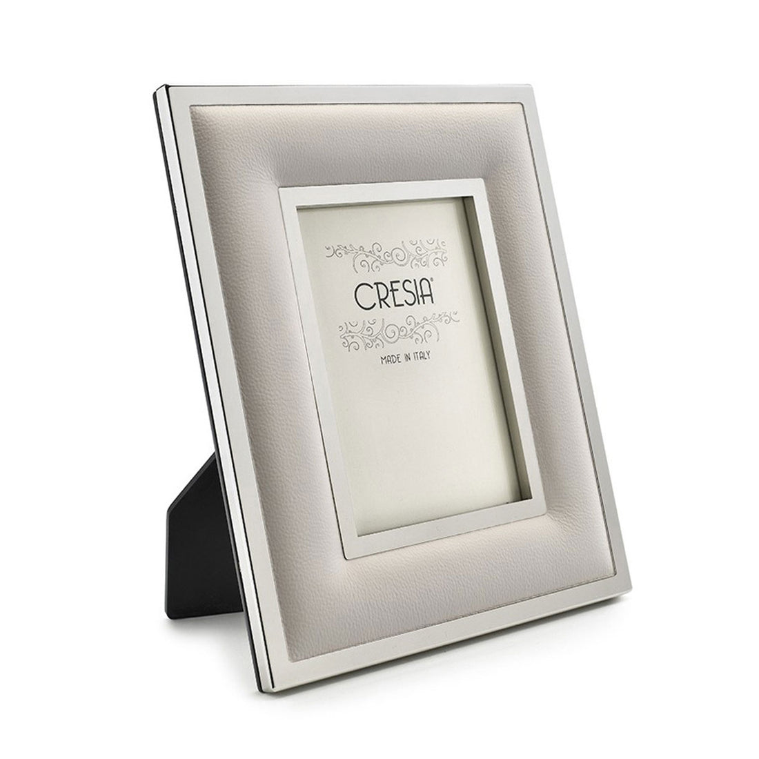 CRESIA Photo Frame in Steel and Genuine Leather 13x18cm Pearl Grey