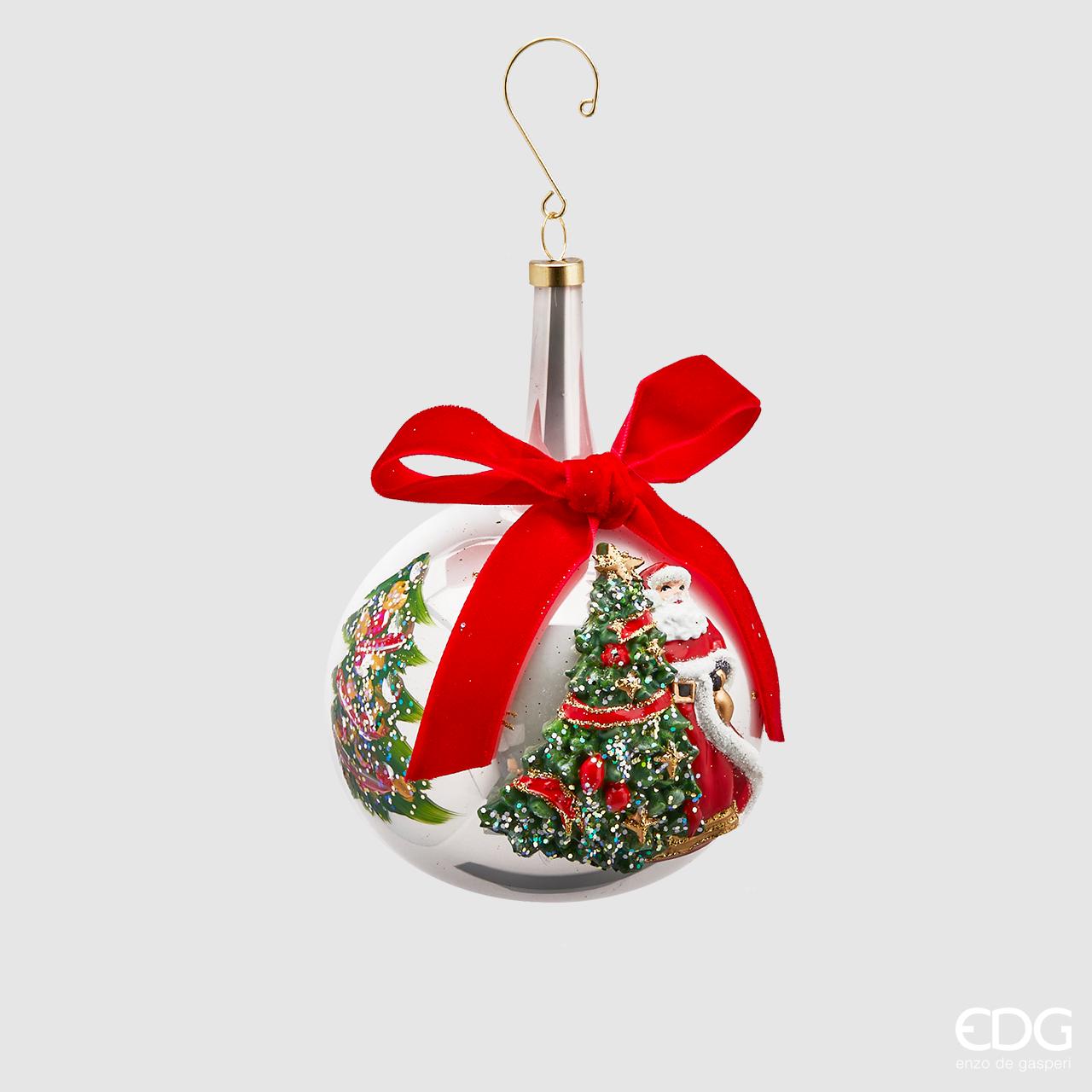 EDG Christmas Tree Decoration Sphere Santa Claus Bauble 10cm in White Glass