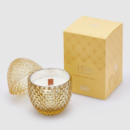 EDG Enzo De Gasperi Scented Candle Egg 12x8cm Yellow in Glass Easter Decoration Ginger and Vanilla