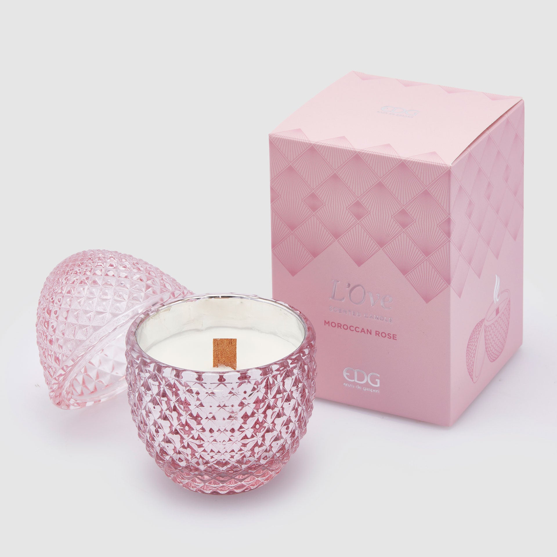 EDG Enzo De Gasperi Scented Candle Egg 12x8cm Pink in Glass Easter Decoration Moroccan Rose