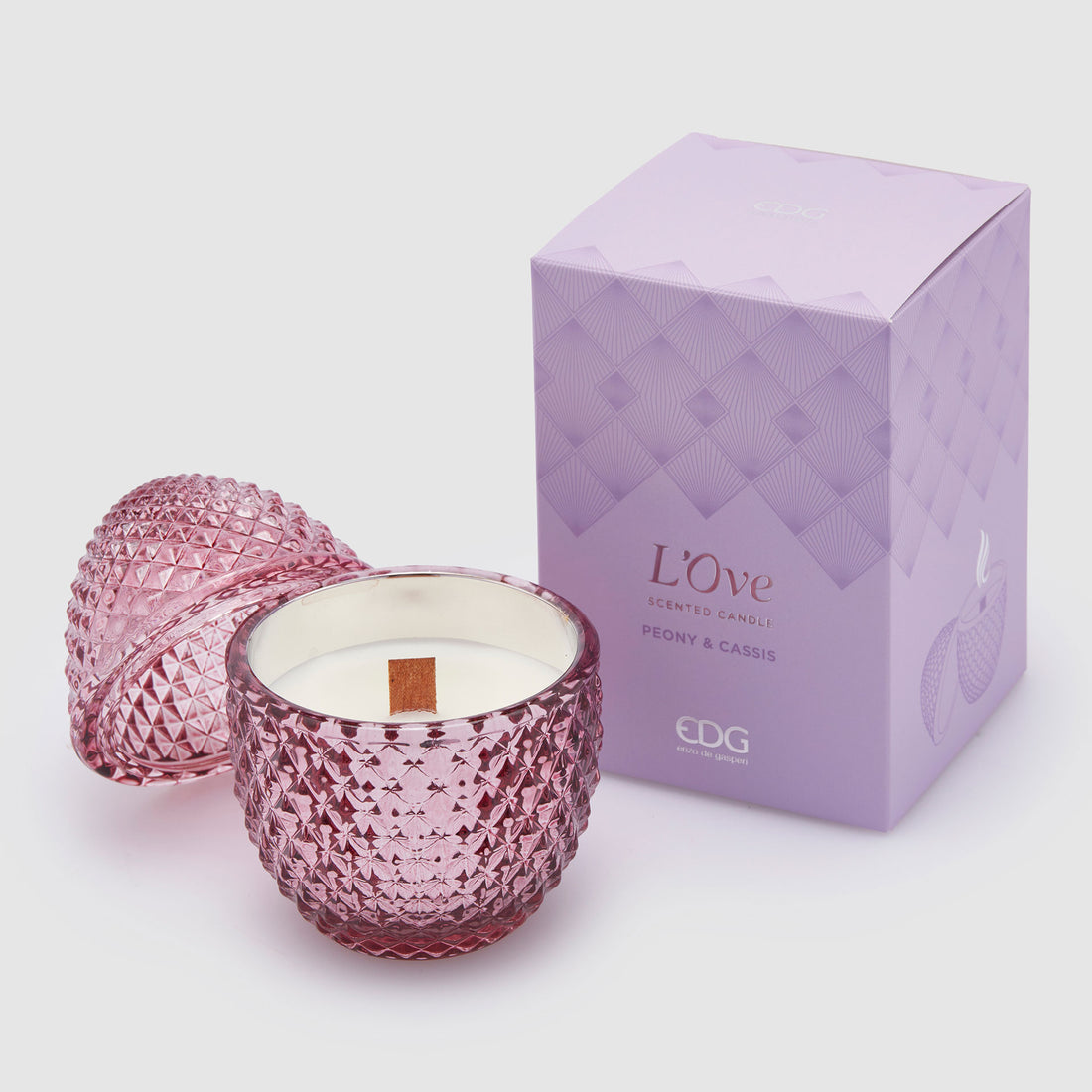 EDG Enzo De Gasperi Egg Scented Candle 12x8cm Purple in Glass Easter Decoration Peony and Cassis