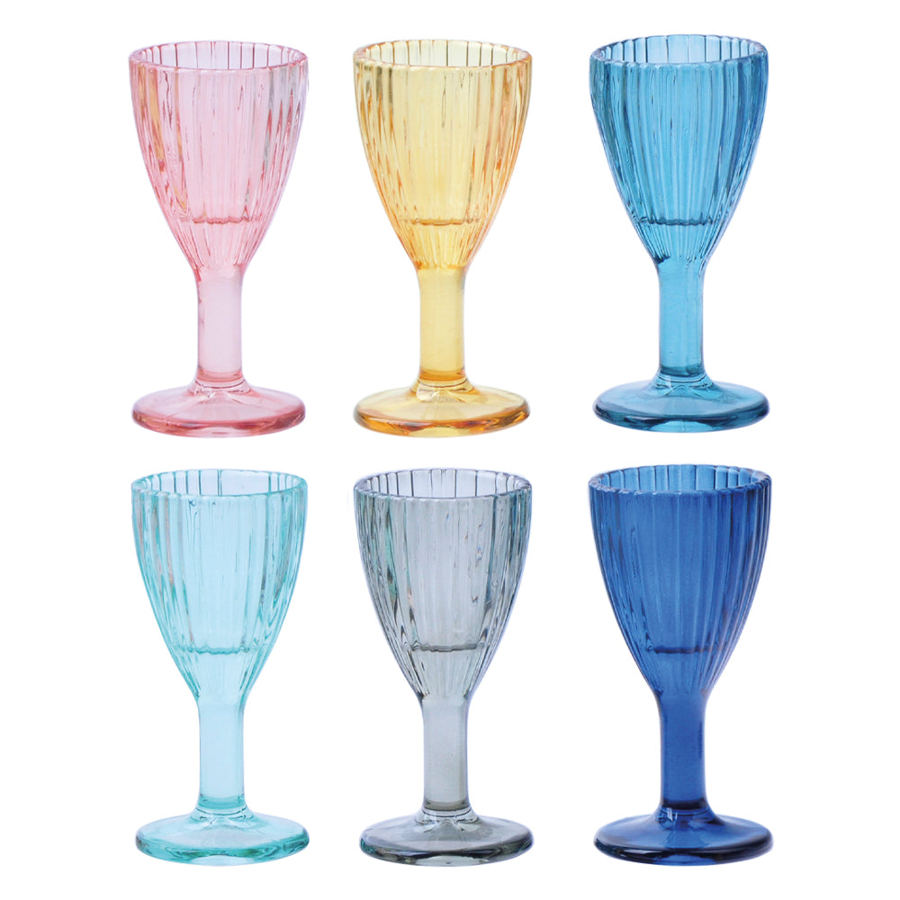 BRANDANI Plissè Set 6 Pieces Liqueur Shot Goblet 50ml Colored Glass