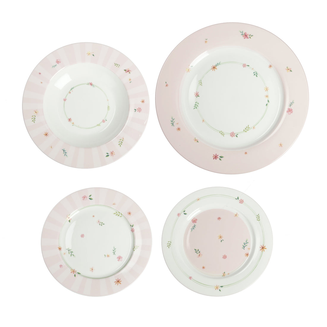 BRANDANI Pink Pollen Table Service Plates Set 18 Pieces Porcelain