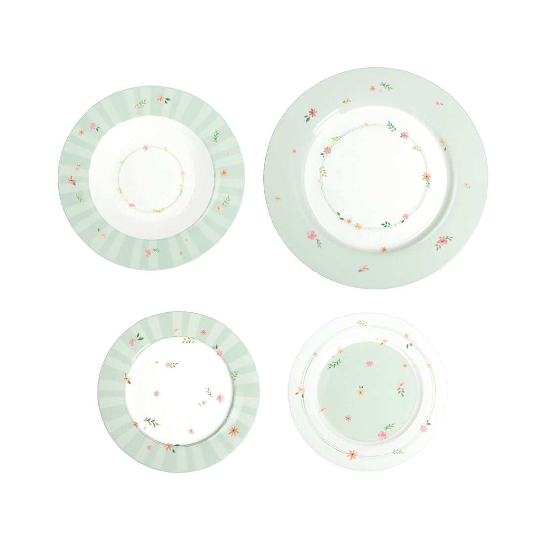 BRANDANI Green Pollen Table Service Plates Set 18 Pieces Porcelain