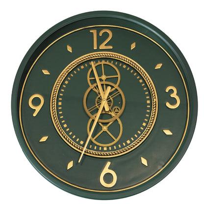 BRANDANI Green and Gold Gears Wall Clock 50cm Metal