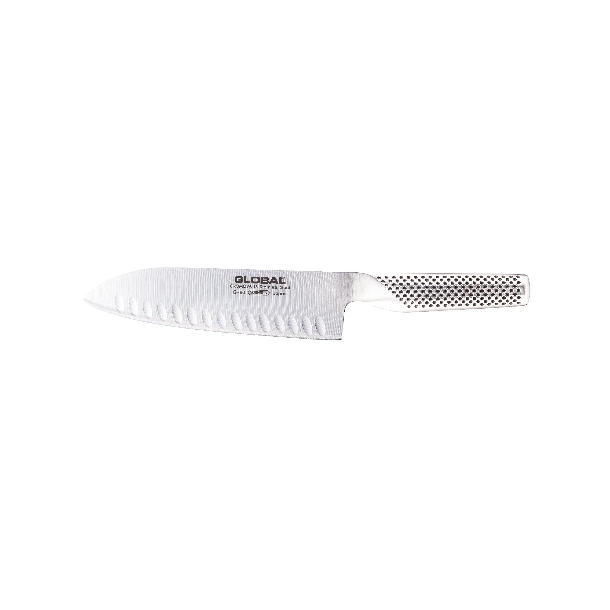 GLOBAL Santoku Knife Blade with Alveoli 18cm in Cromova 18 G-80 Stainless Steel