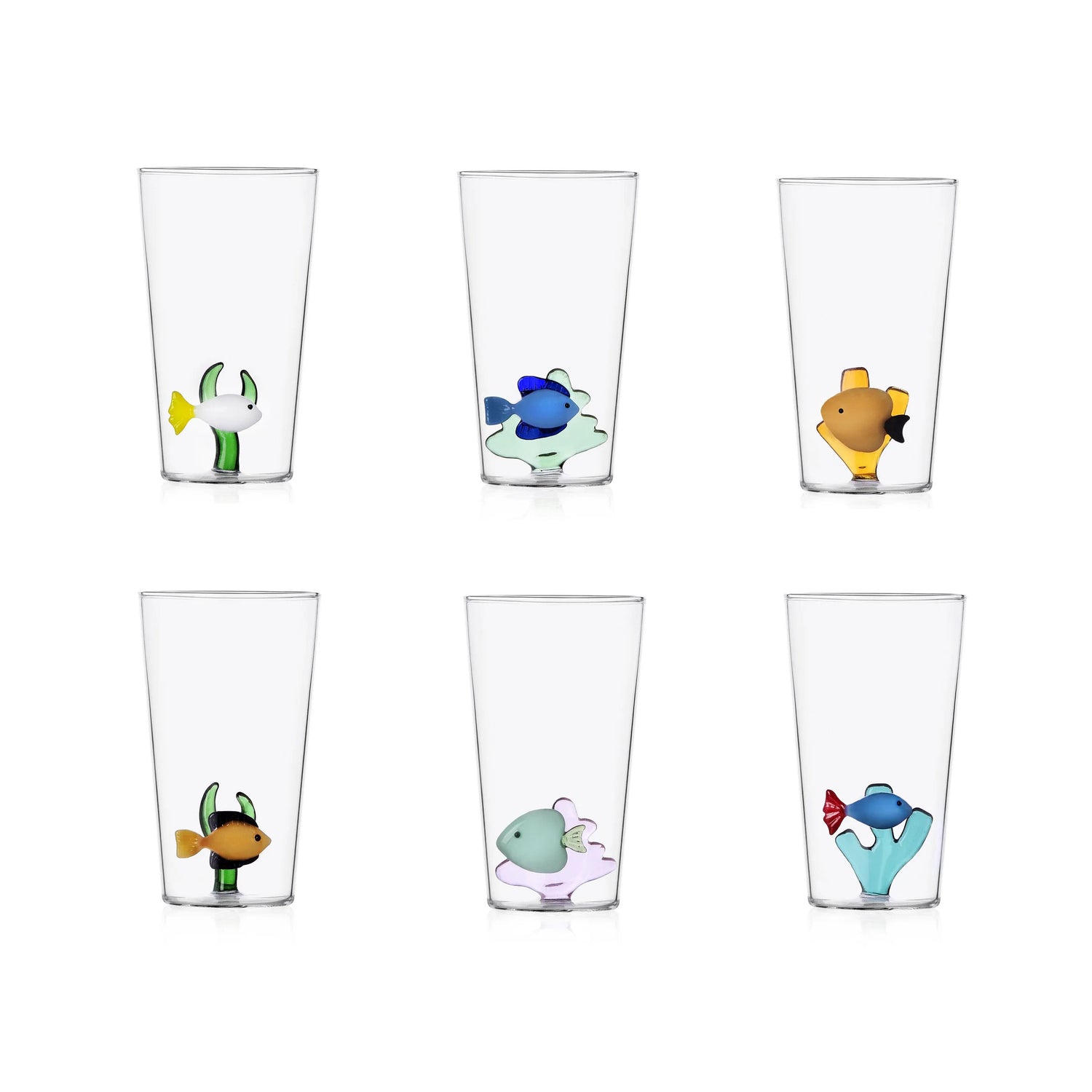 ICHENDORF Marine Garden Pesci Set 6 Pezzi Bicchieri Longdrink 13cm Vetro Borosilicato