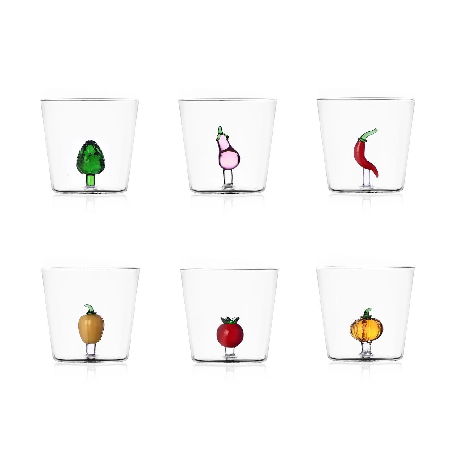 ICHENDORF Vegetables Set 6 Pezzi Tumbler Bicchieri 8,5cm 350ml Vetro Borosilicato