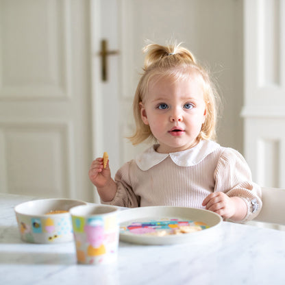 KOZIOL Baby Set 3 Pieces Plate Bowl Glass Connect Peppa Pig Organic Sand