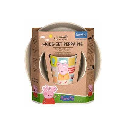 KOZIOL Baby Set 3 Pieces Plate Bowl Glass Connect Peppa Pig Organic Sand