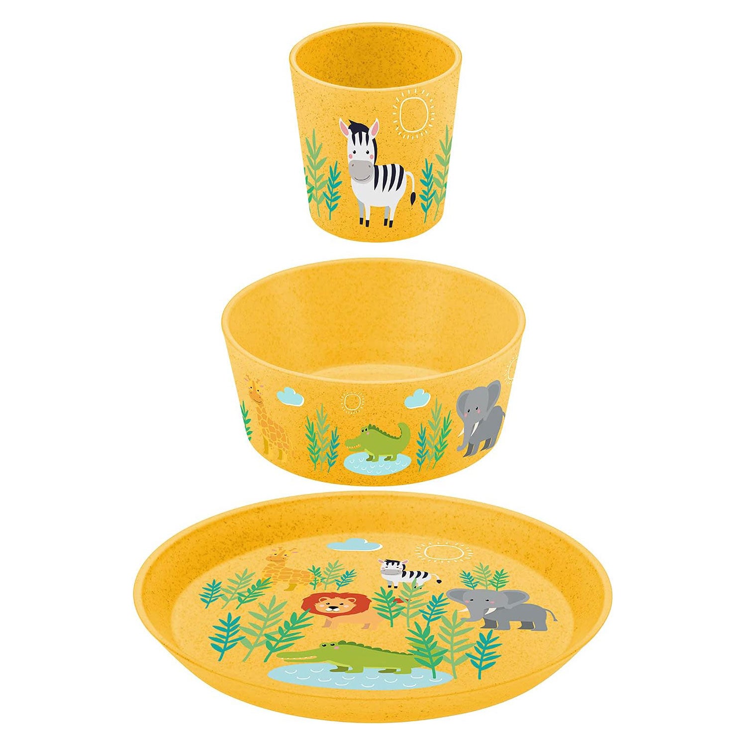 KOZIOL Baby Set 3 Pieces Plate Bowl Glass Connect Africa Yellow Organic