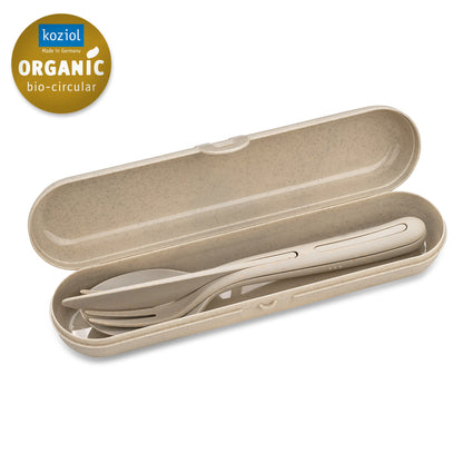 KOZIOL Set Posate con Custodia Klikk Ready Sabbia Organic