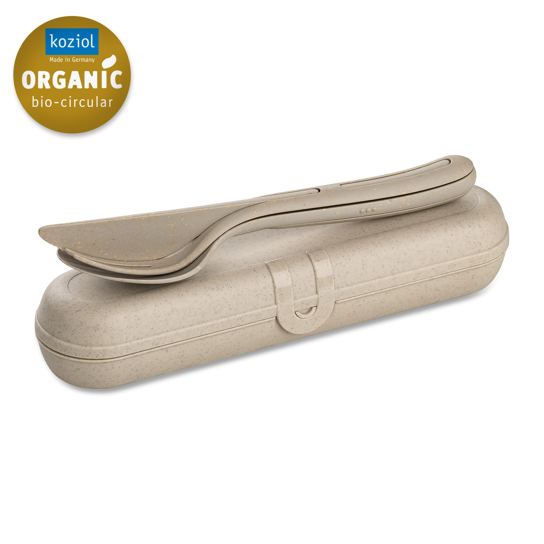 KOZIOL Cutlery Set with Klikk Ready Organic Sand Case