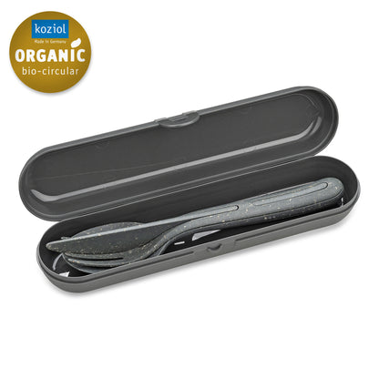 KOZIOL Cutlery Set with Klikk Ready Dark Gray Organic Case