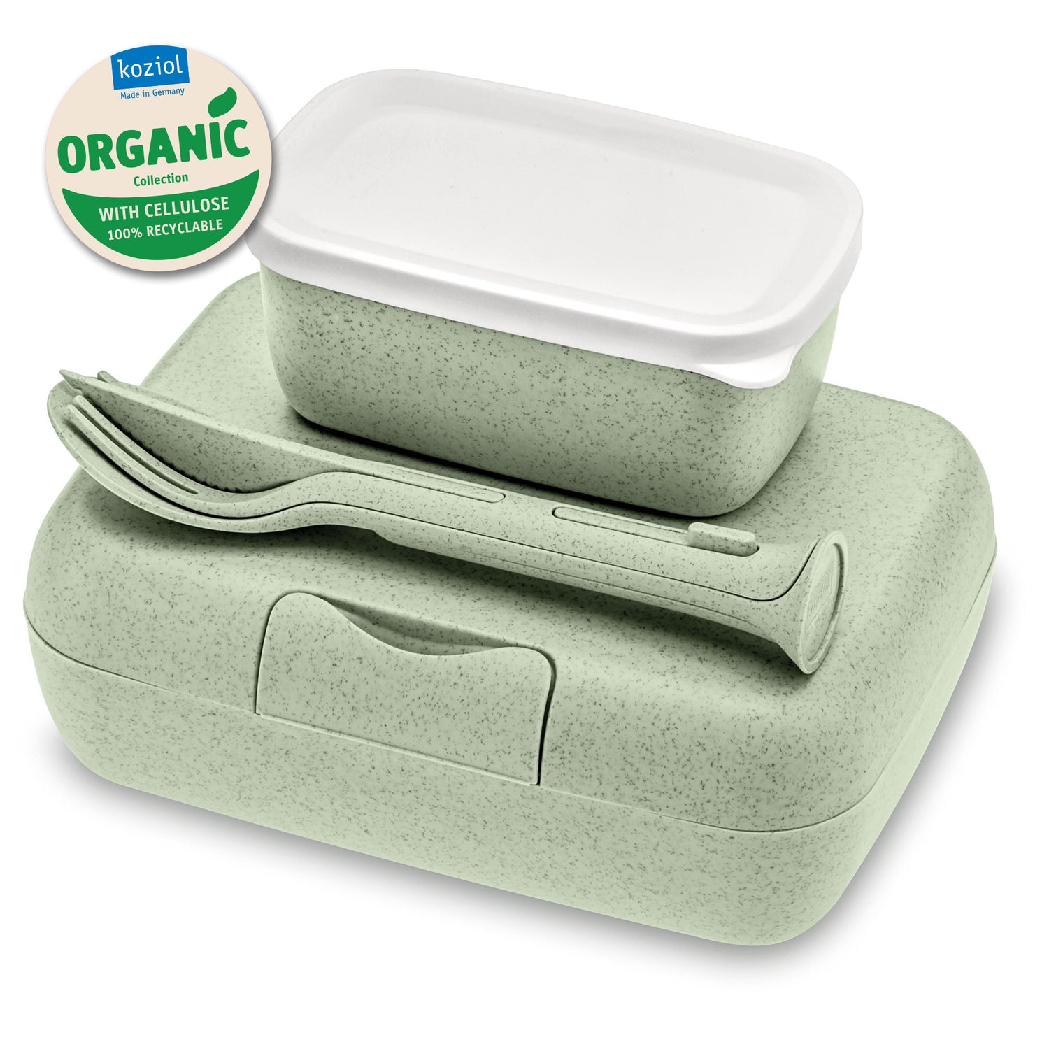 KOZIOL Lunch Container with Candy Ready Cutlery 19x14cm Green Organic