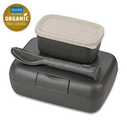 KOZIOL Lunch Container with Candy Ready Cutlery 19x14cm Dark Gray Organic