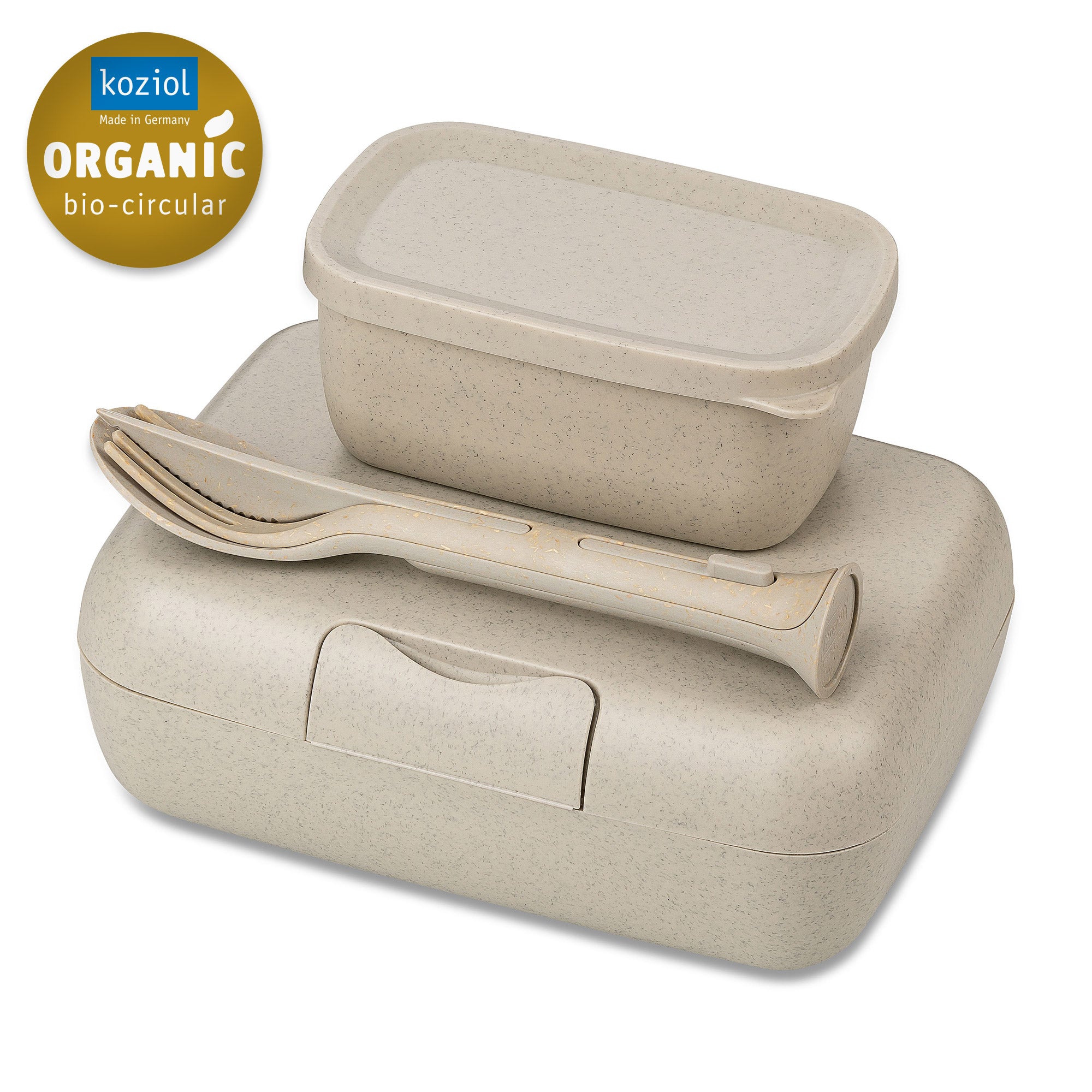 KOZIOL Lunch Container with Candy Ready Cutlery 19x14cm Organic Sand