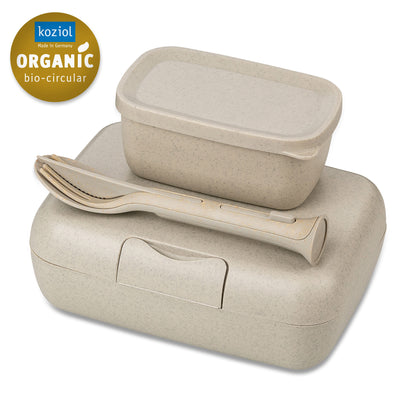 KOZIOL Contenitore Porta Pranzo con Posate Candy Ready 19x14cm Sabbia Organic