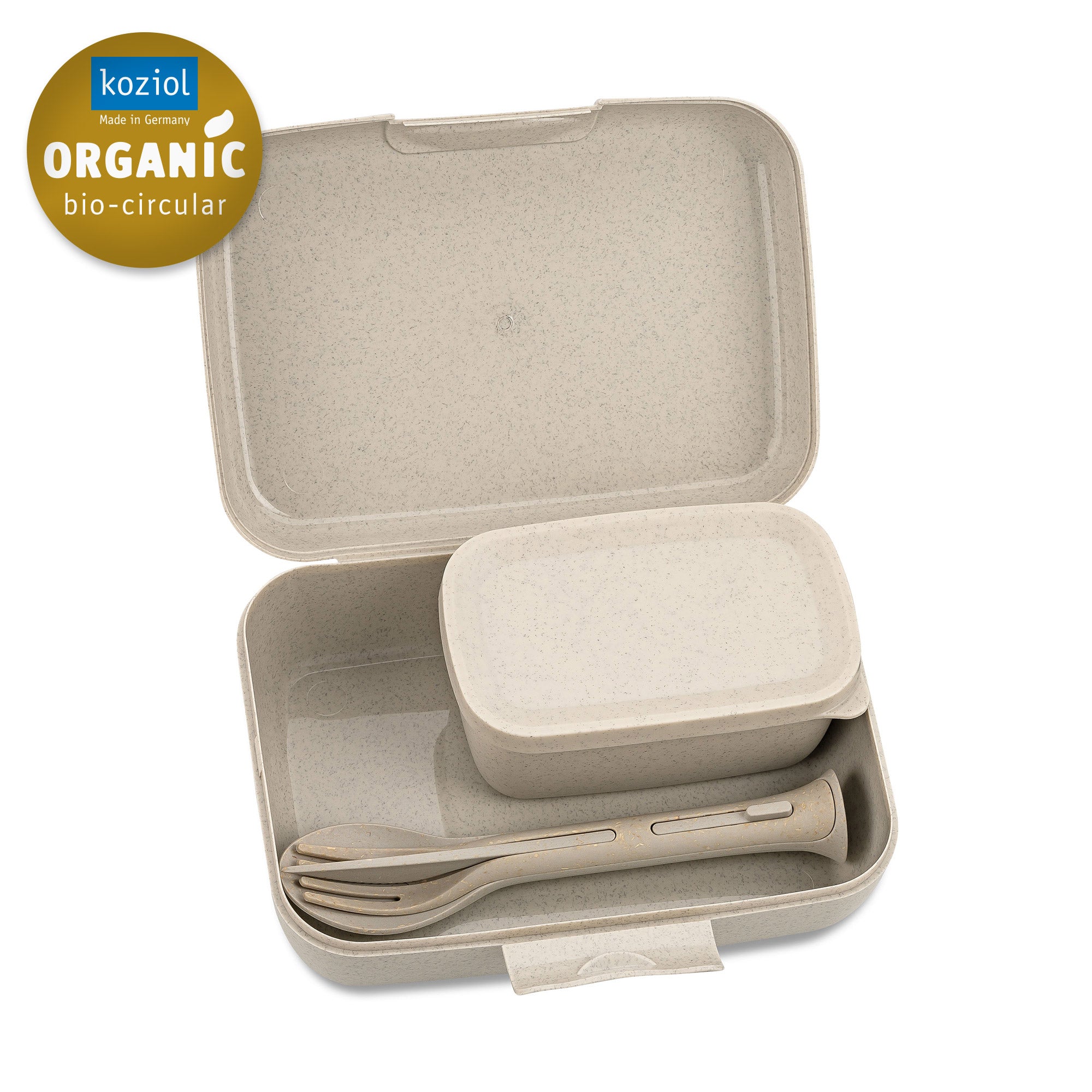 KOZIOL Lunch Container with Candy Ready Cutlery 19x14cm Organic Sand