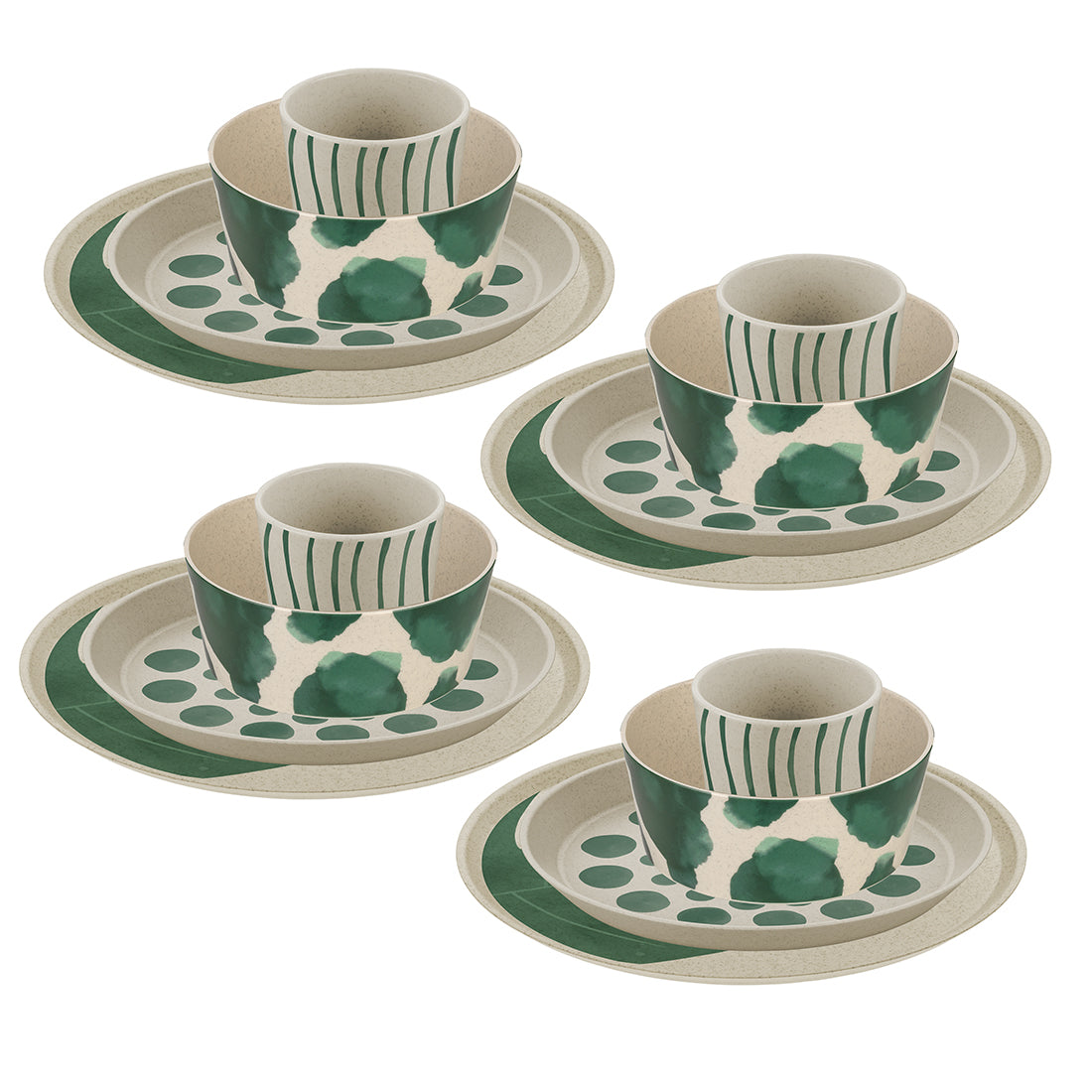 KOZIOL Table Set 16 Pieces Connect Set Monstera White Green Organic