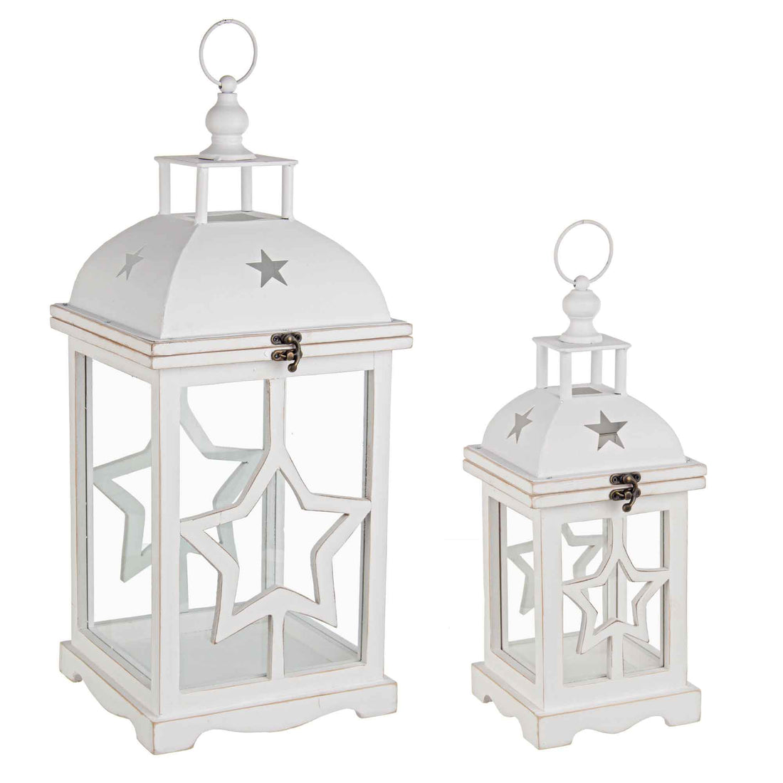 BIZZOTTO - Set of 2 Isa Lanterns in White Wood 57cm 41cm Christmas Decoration 0926717