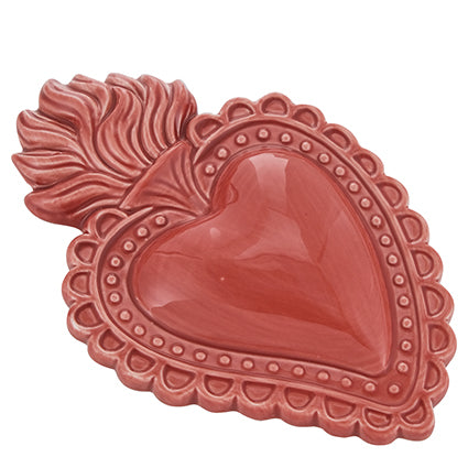 MONTEMAGGI Cuore Ex Voto Rosso Corallo 16x11cm Ceramica Decorazione Dipinta a Mano