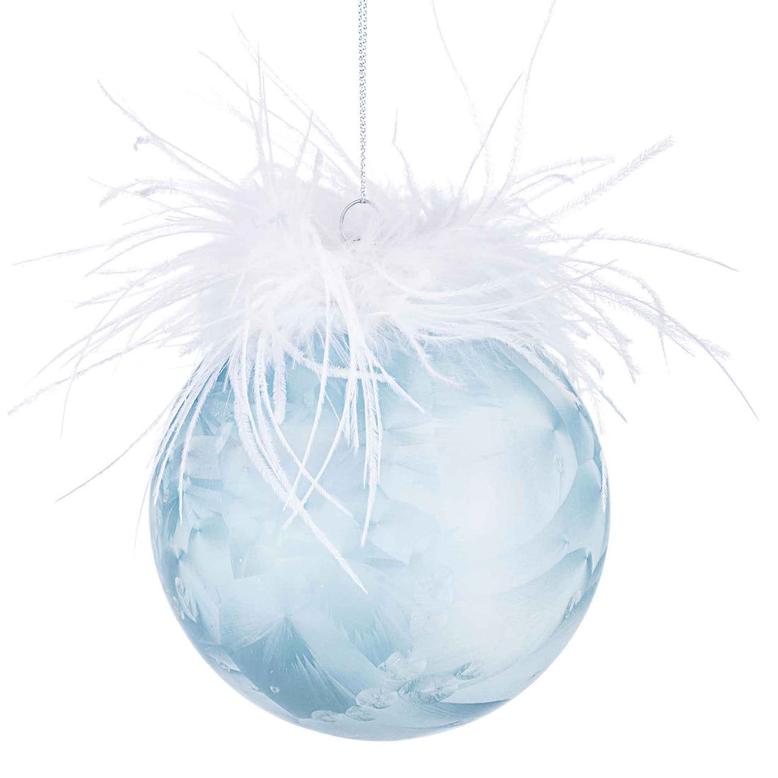 BIZZOTTO Addobbo Sfera Pallina Albero di Natale Piume Azzurro Vetro 10cm