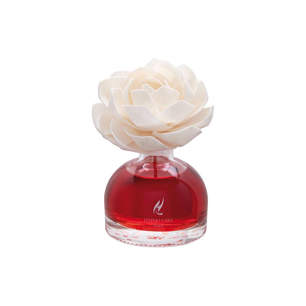 HYPNO CASA Diffusore a Bastoncini con Fiore Bianco Rosa 100ml Rosso Divino