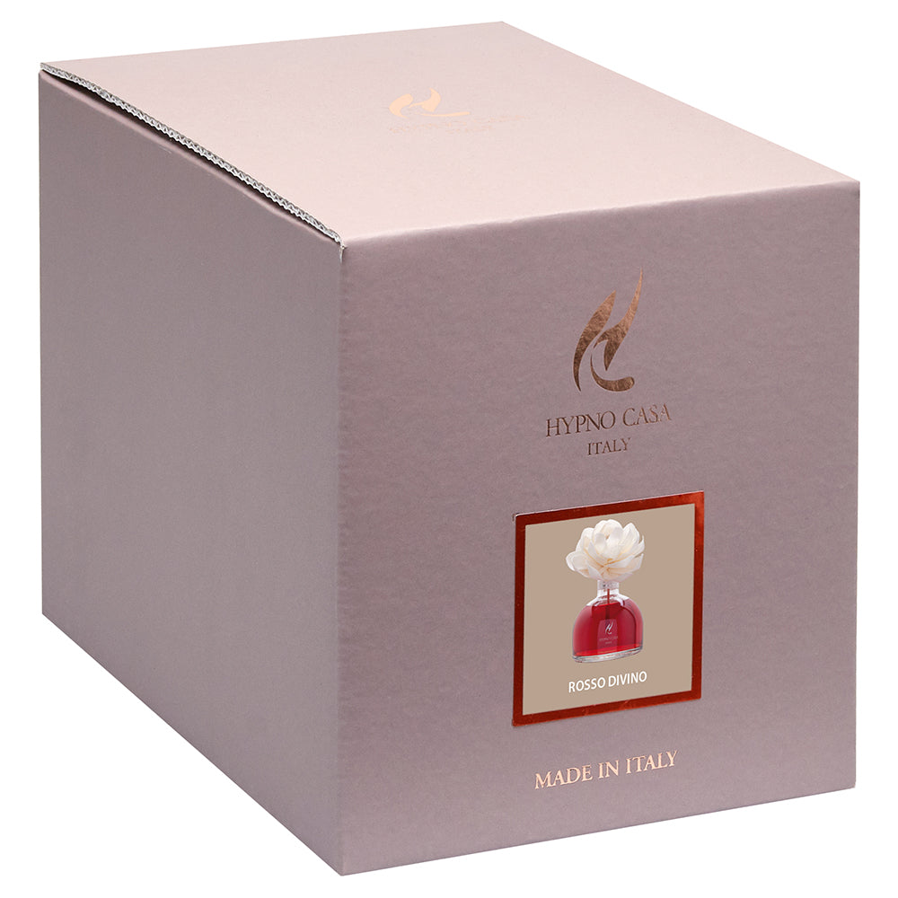 HYPNO CASA Diffusore a Bastoncini con Fiore Bianco Rosa 100ml Rosso Divino